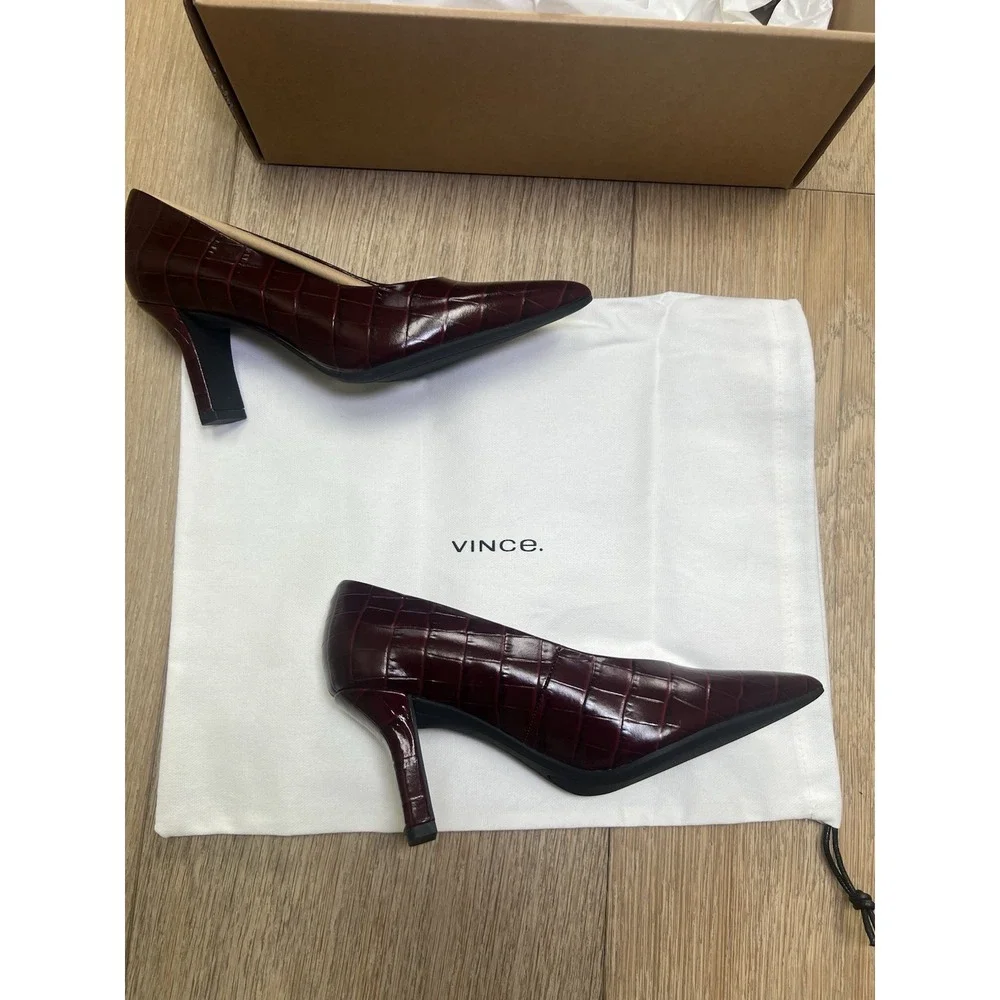 Vince‎ Womens Diane, Cherry Croco Print Leather Pointed Heel Pump Size 5 New!